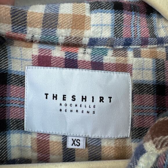 The Shirt by Rochelle Behrens Plaid Shirtdress Cognac Blue Size XS Comfy - Picture 6 of 8